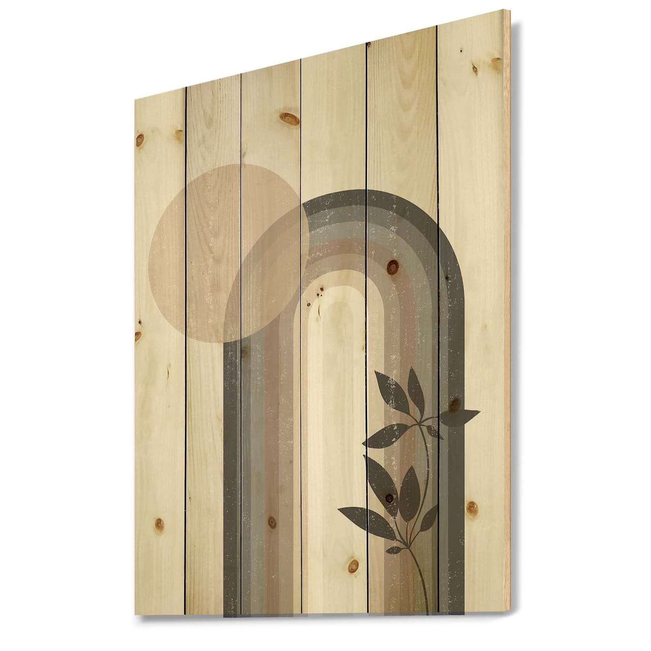 Designart - Abstract Rainbow Sun and Moon In Earth Tones III - Modern Print on Natural Pine Wood